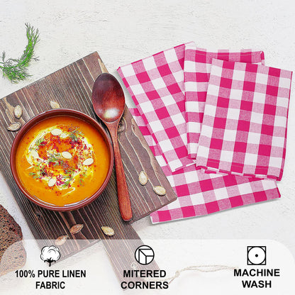 12Pack 100% Cotton Yarn Dyed Gingham Check Dinner Napkins 18x18Inch,Clambake Beach Party Nautical Dinner Napkins as Well, Color Pink/White