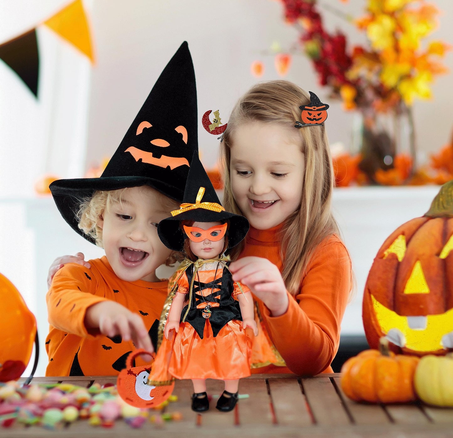 WONDOLL Halloween-Doll-Clothes Outfits Pumpkin with Lantern for 18-inch-Dolls - American Doll Halloween Costumes Gifts for Little Girls -Yellow