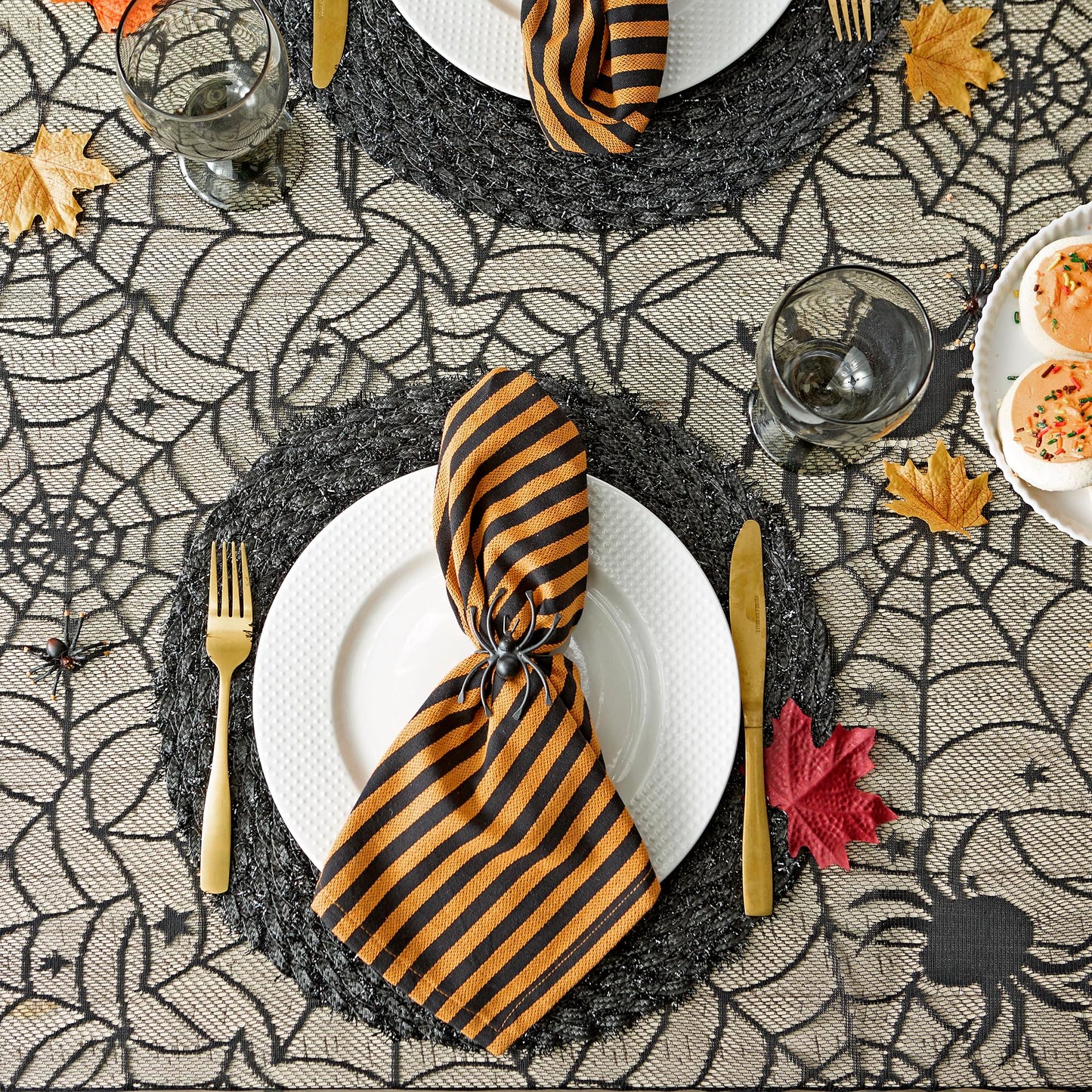 DII Halloween Party Tabletop Decor, Reusable & Machine Washable Cotton Fabric, Napkin Set, 20x20, Witchy Black & Orange Stripe, 6 Piece