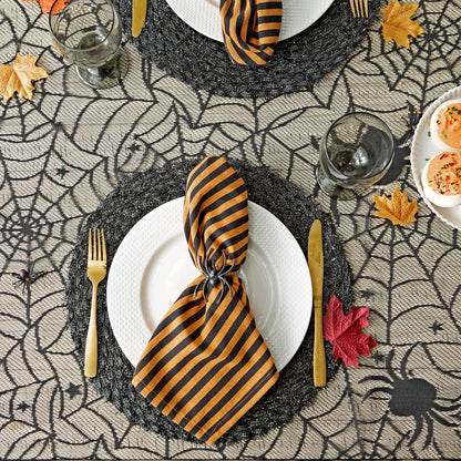 DII Halloween Party Tabletop Decor, Reusable & Machine Washable Cotton Fabric, Napkin Set, 20x20, Witchy Black & Orange Stripe, 6 Piece