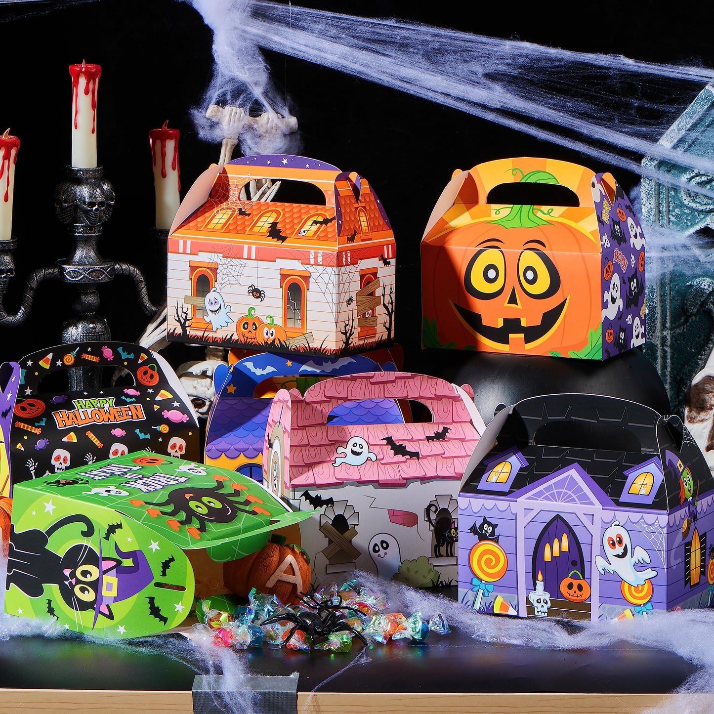 JOYIN 36 PCS Halloween Treat Boxes Candy Boxes Trick or Treat Cardboard Cookies Goodie Bags for Kids Halloween Party Favor Supplies, Classroom Exchange Goody Bags, Holiday Pastries, Cupcakes