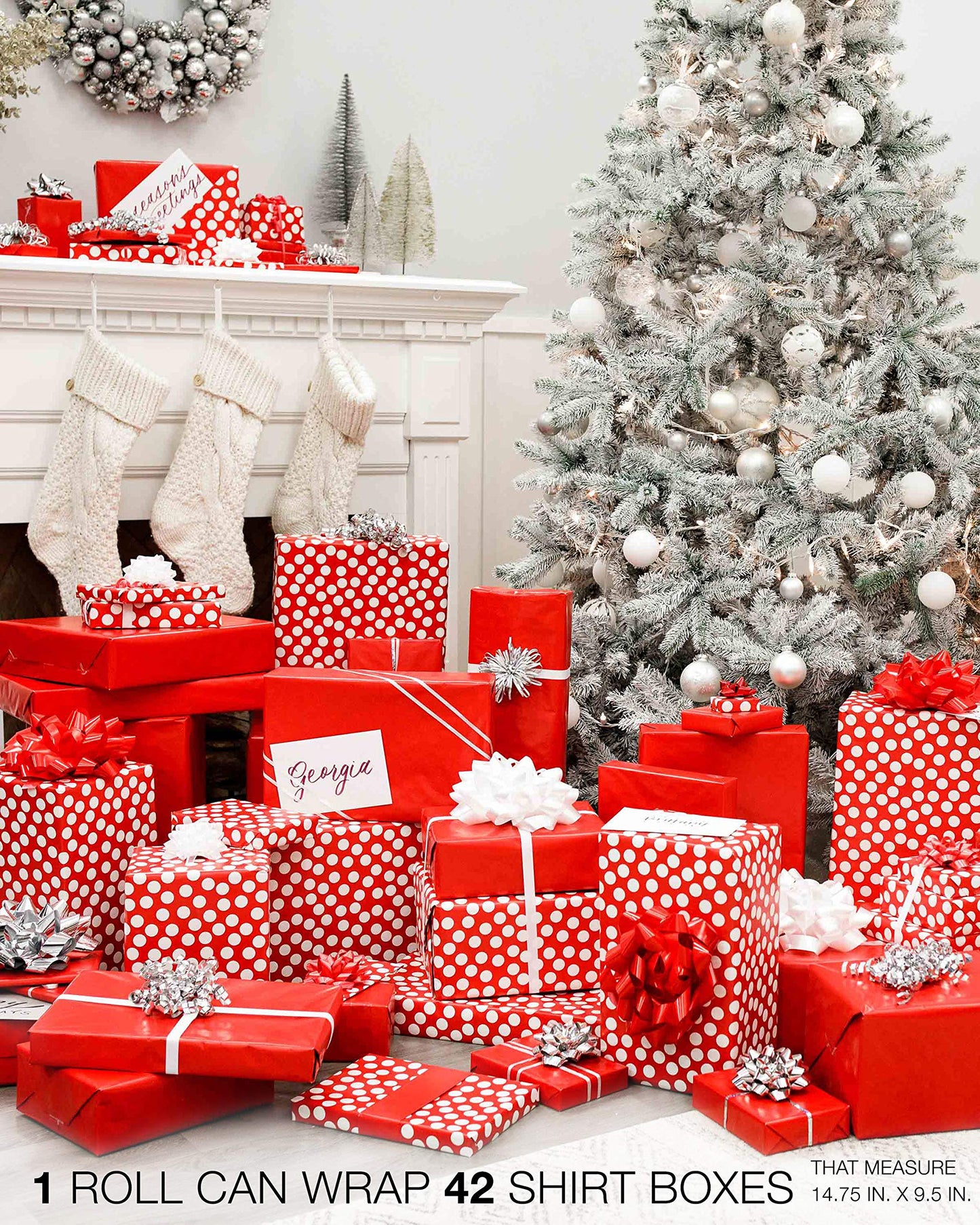 American Greetings Jumbo Reversible Red Wrapping Paper Roll for Christmas, Valentine's Day or Any Occasion (175 sq. ft., 1 Extra Large Roll-30 in. x 70 ft.) White Polka Dots