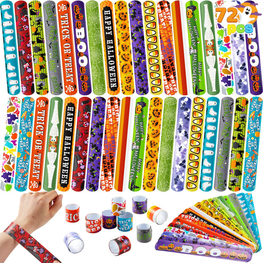 JOYIN 72 PCS Halloween Slap Bracelets for Kids, Halloween Bracelets Bulk for Girls Boys Gifts, Friendship Snap Bracelet for Halloween Party Favors Goodie Bag Fillers, Classroom Favors