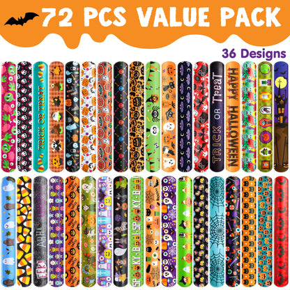 JOYIN 72 PCS Halloween Slap Bracelets for Kids Gift, 36 Different Design Bracelets Bulk for Halloween Party Favor Supplies, Friendship Bracelets for Halloween Goodie Bag Fillers