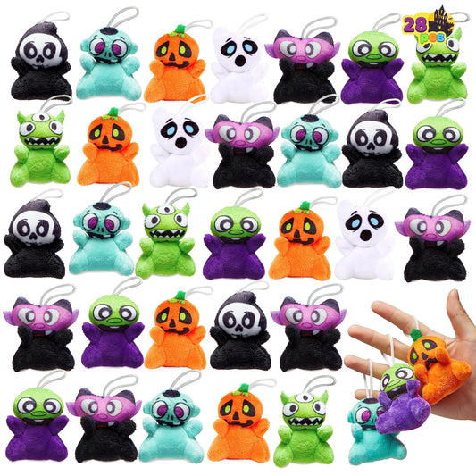 JOYIN 28 PCS Halloween Mini Plush Toy Assortment with 7 Characters, Mini Halloween Plush Toy Bulk for Kids Trick or Treating, Classroom Party Favors Supplies Prizes, Goodie Bag Stuffers Fillers