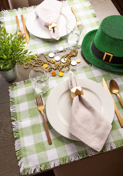 DII Heavyweight Fringed Check Tabletop Collection, Placemat Set, 13x19, Bright Green, 6 Piece