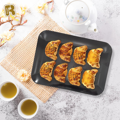 3 Pack Black Plastic Serving Tray for Party - Black Serving Tray 8 by 11 Inch - Dessert Trays for Food - Party Serving Trays for Entertaining