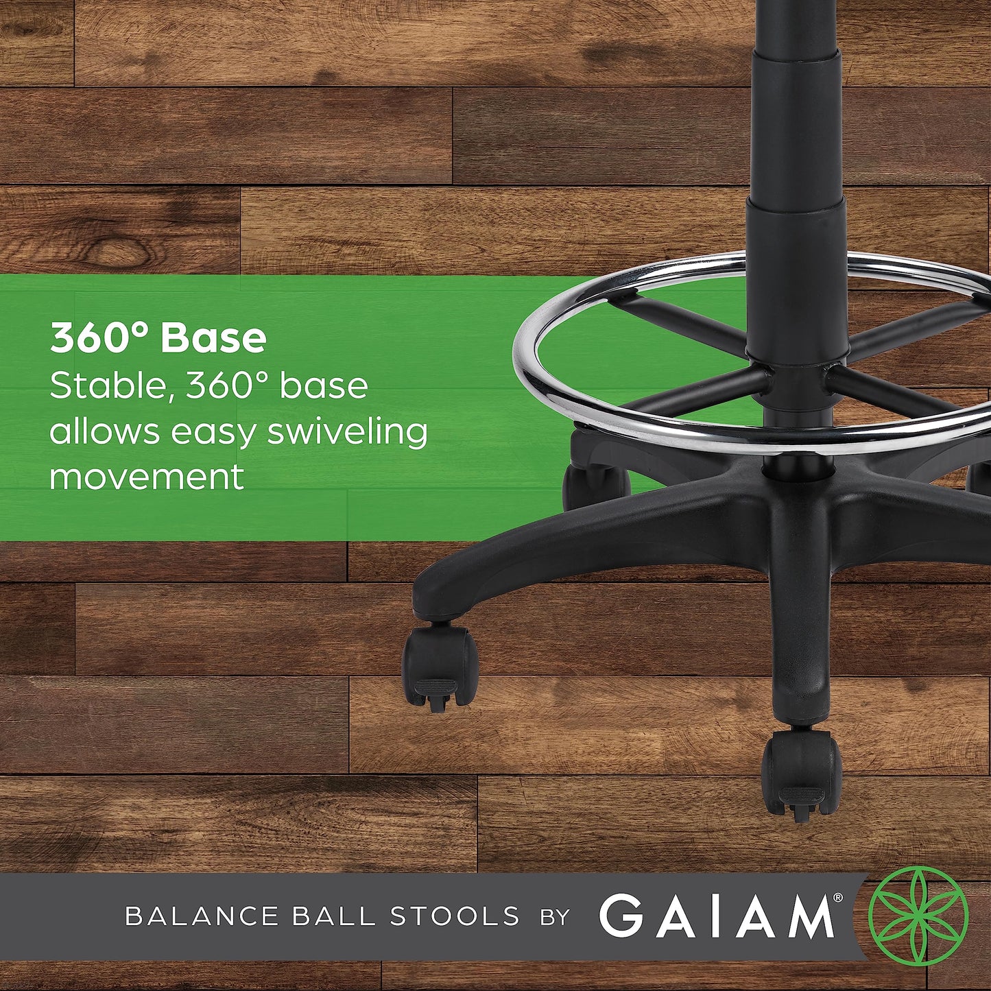 Gaiam Balance Ball Chair Stool, Half-Dome Stability Ball Adjustable Tall Office Sit Stand Swivel Desk Chair Drafting Stool with Round Foot Rest for Standing Desks Home or Office - Black 33