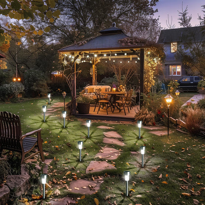 GIGALUMI Solar Pathway Lights 12 Pack, Stainless Steel IP44 Waterproof Auto On/Off Outdoor LED Pathway Landscape Solar Lights for Garden, Yard, Patio, Path and Walkway. (Cold White)