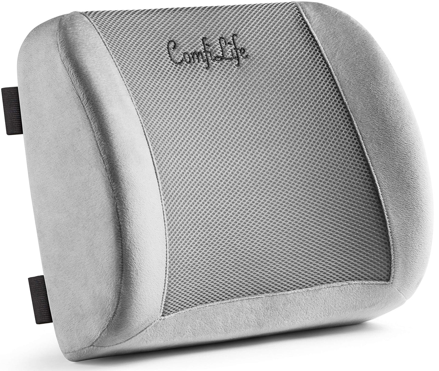 ComfiLife Lumbar Support Back Pillow Office Chair and Car Seat Cushion - Memory Foam with Adjustable Strap and Breathable 3D Mesh (Gray)