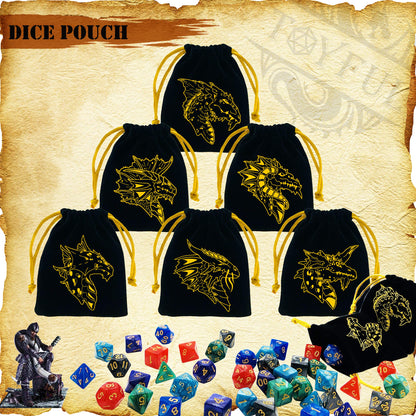 6 Sets DND Dice Polyhedral Dice Dungeons and Dragons Rolling Dice for RPG MTG Table Games Dice Bulk with Free Six Drawstring Bags and PU Leather D&D Dice Tray