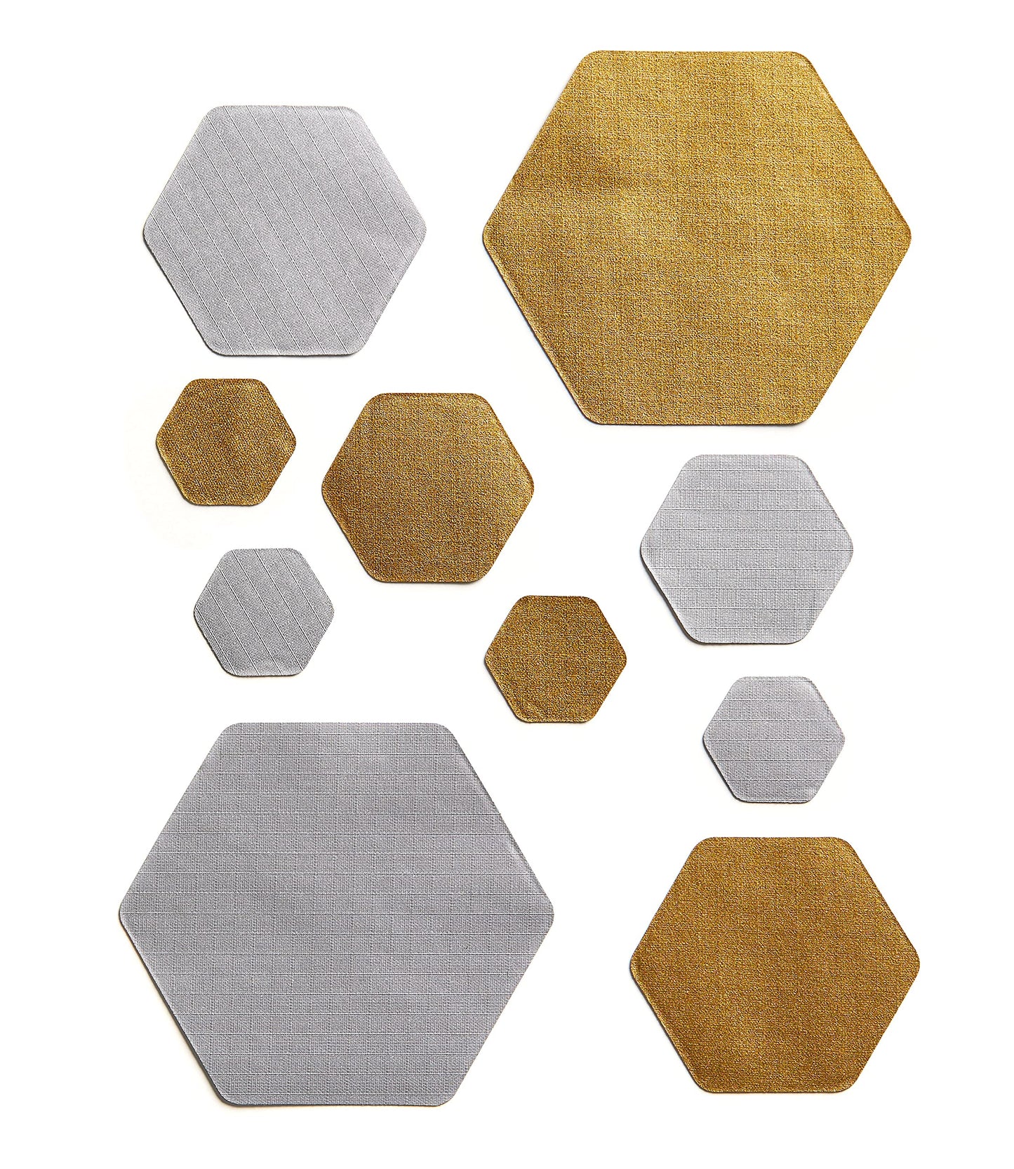 HEX Duo - Two Colour Kits - Hexagonal Down Jacket Self-Adhesive Repair Patches (Gold and Silver)