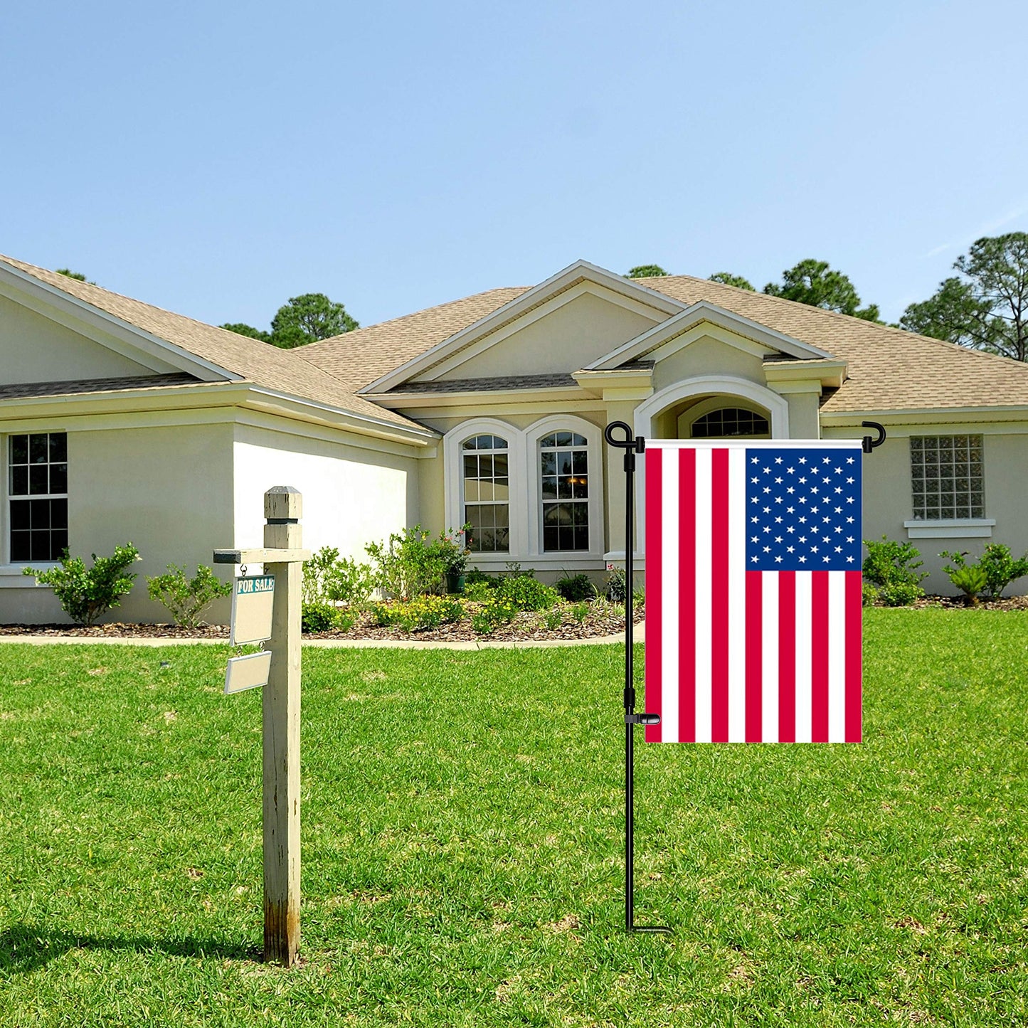 HOOSUN Garden Flag Stand, Premium Garden Flag Pole Holder Metal Powder-Coated Weather-Proof Paint with Tiger Clip and Spring Stoppers without flag