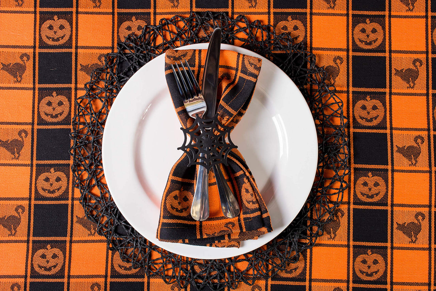 DII Halloween Party Tabletop Decor, Reusable & Machine Washable Cotton Fabric, Tablecloth, 60x84, Orange & Black Buffalo Check