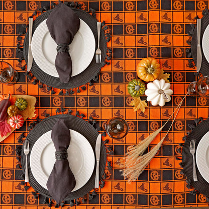 DII Halloween Party Tabletop Decor, Reusable & Machine Washable Cotton Fabric, Tablecloth, 60x84, Orange & Black Buffalo Check