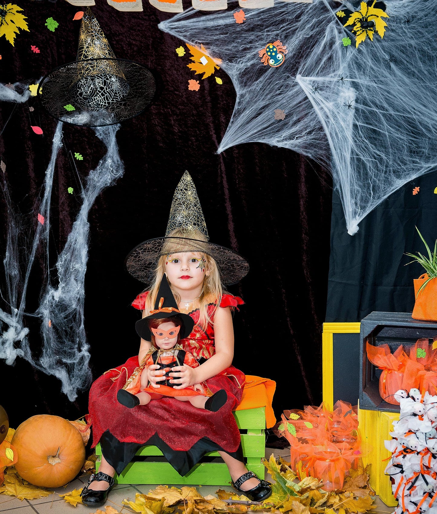 WONDOLL Halloween-Doll-Clothes Outfits Pumpkin with Lantern for 18-inch-Dolls - American Doll Halloween Costumes Gifts for Little Girls -Yellow